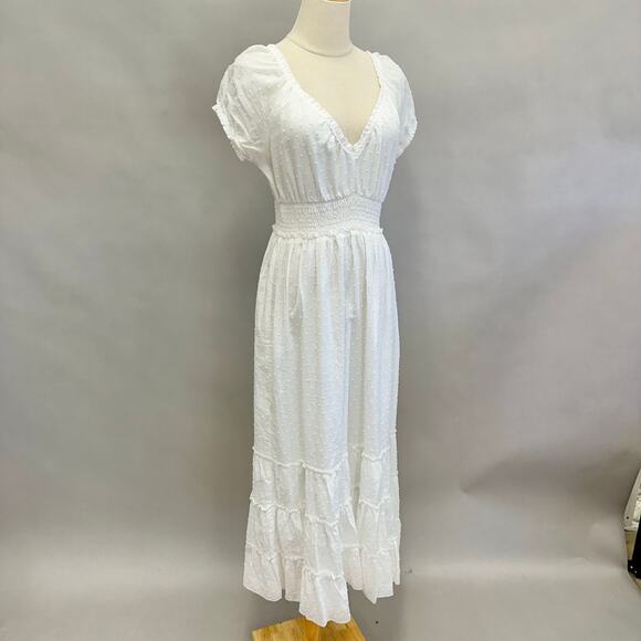 Betsey Johnson Cotton Clip Dot Sweetheart Smocked Midi Dress Size Medium Cottage - Picture 5 of 15